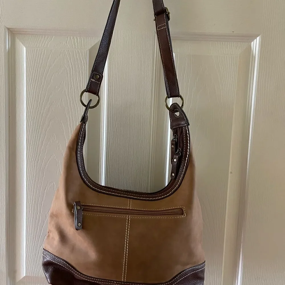 Concept Plattsburg Hobo two tone brown faux leather antique brass hardwares